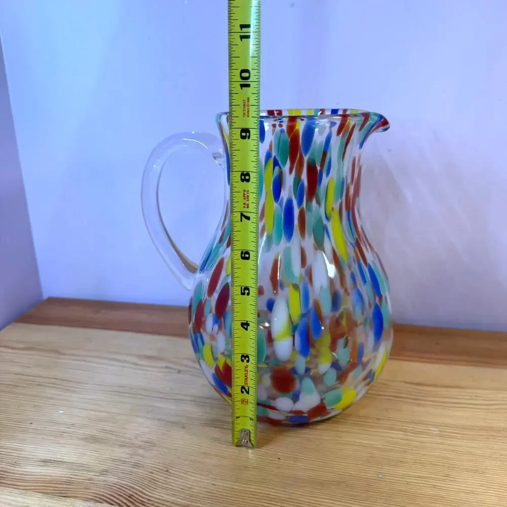 Ovente Confetti Margarita Glass Pitcher Multicolor Hand Blown Style 9.5